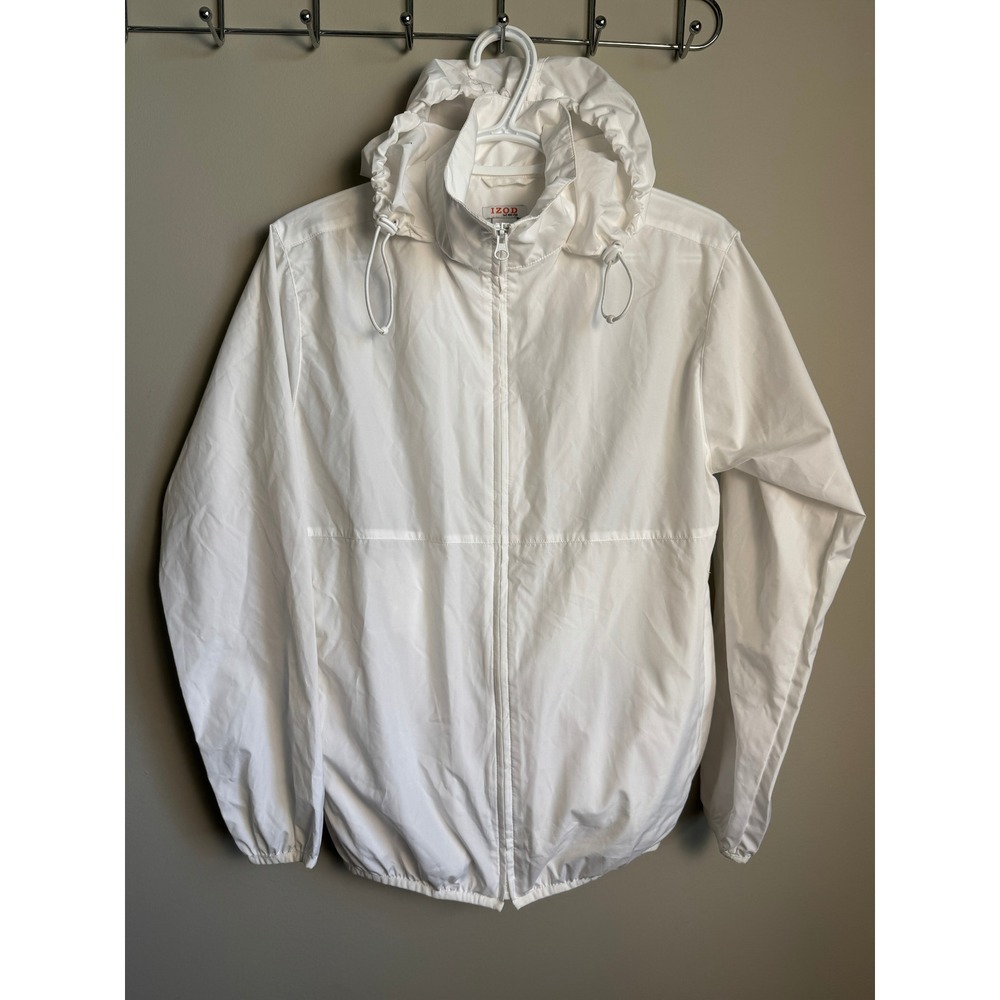 IZOD‎ XFG White Hooded Windbreaker Jacket XS Athletic Gorpcore Packable Hiking
